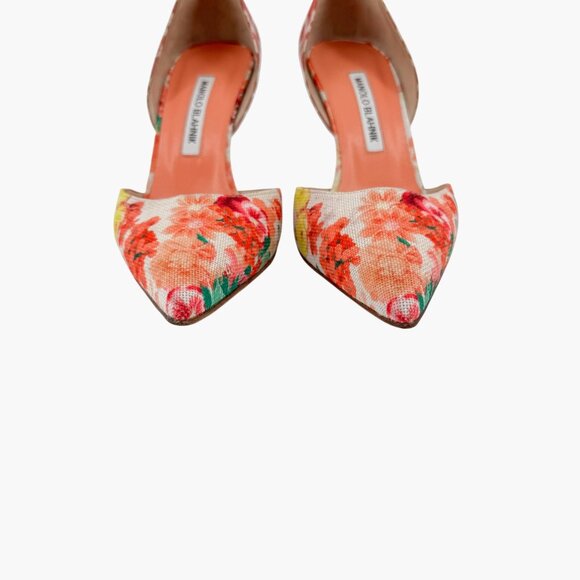 Manolo Blahnik Tayler Orange Floral Fabric D’Orsay Pumps Heels Size 40 US 10 - Picture 5 of 13